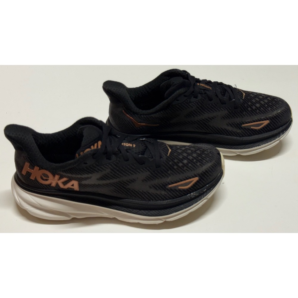 Hoka Clifton 9 Womens Running Shoes Black Rose Gold 1127896 BRGL Size 7.5 B